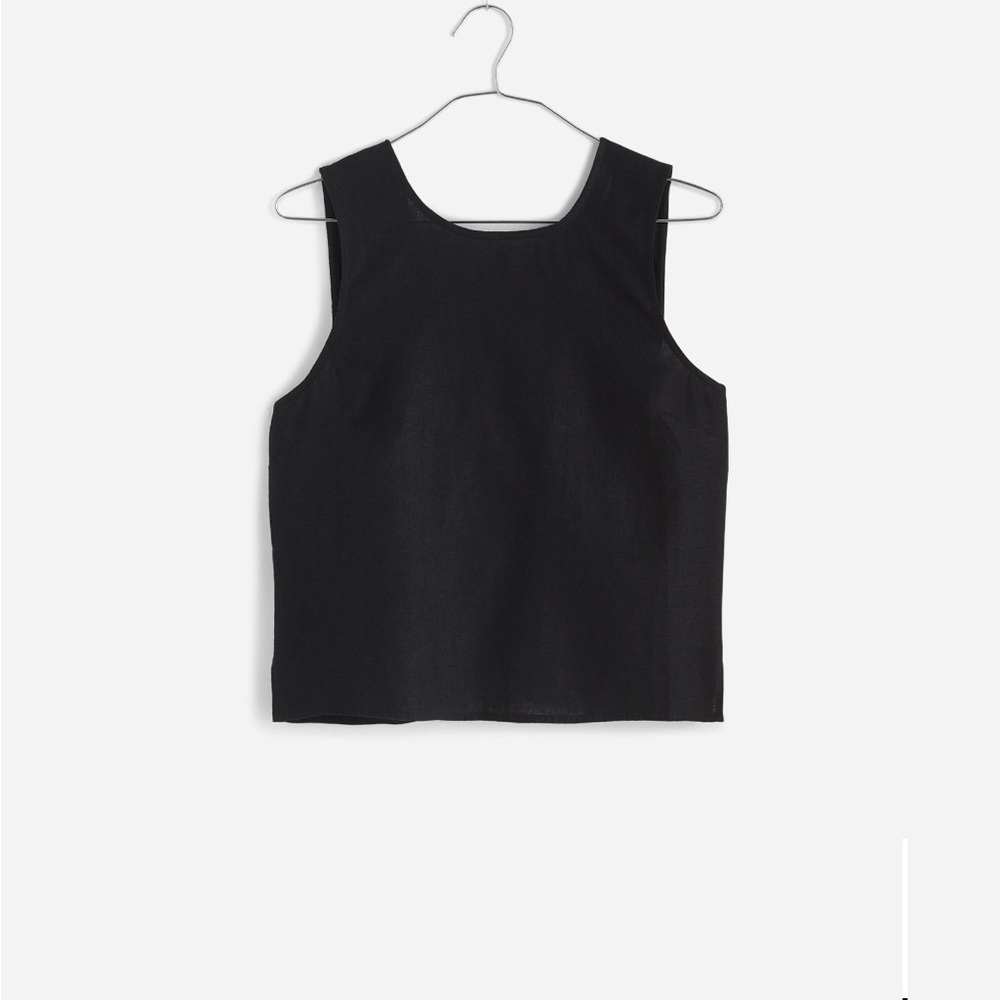 Madewell Black Sleeveless Tie Back Scoopneck Linen Tank Top